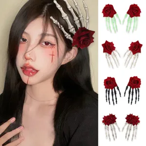 Gotische Halloween Skelethand Roos Haarspeld Alligator Clip Vrouwen Punk Vampier Kostuum Hoofddeksels Feest Haaraccessoires