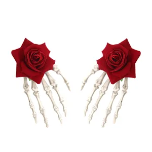 Halloween gotisch rode roos skelet hand haarspelden, gotische stijl haaraccessoires.