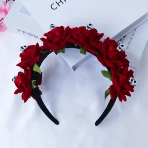 Gothic Halloween Skull Rose Headband Veil Artificial Flower Headpiece Cosplay Scary Hair Band Party Costume Accessories