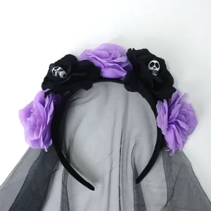 Halloween Gothic skull simulation rose headband wide hair hoop party cos horror hair accessories