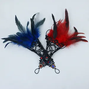 Gothique dentelle plume chaîne de main bracelet femme fête cosplay accessoire
