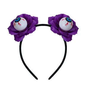 Halloween bloederige oogbal haarband met paarse bloemen voor feest kostuum verkleed rekwisiet