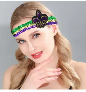 Mardi Gras Pailletten Stirnband Karneval Haarreif in Lila Gold Gruen mit Party Dekor