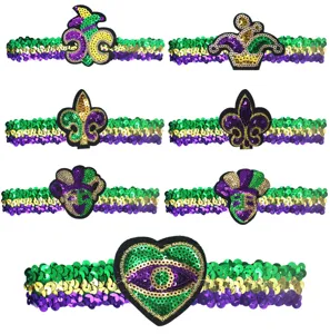 Mardi Gras Pailletten Haarreif Set, lila grün gold Karneval Party Accessoires Kopfbedeckung