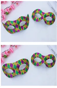 Masker half gezicht carnaval feest PVC glitter paars goud groen festival feestartikelen