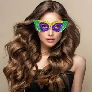 Mardi Gras pailletten masker half gezicht groen geel paars feest oogmasker voor dames