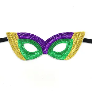 Mardi Gras pailletten half gezicht masker, goud, paars, groen feest oogmasker voor feesten.