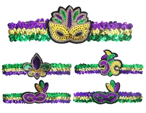 Mardi Gras Pailletten Haarreif Karneval lila gold grün Kopfbedeckung Party Feder Kostüm Zubehör