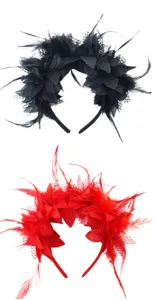 Carnaval veer bloem haarband feest festival dans optreden haaraccessoire zwart rood