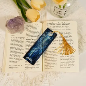 Acrylic transparent bookmark with dragon pattern and golden tassel for reading and office use