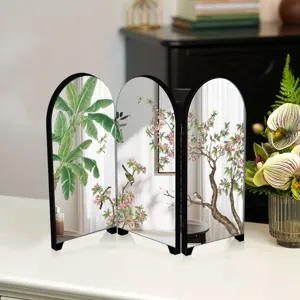 Miniature desktop folding screen Chinese style floral bird arch decorative room divider.