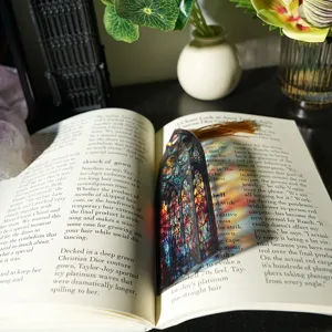 Stained glass style acrylic light-transmitting bookmark with tassel refractive colorful light effects