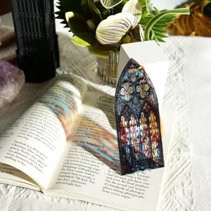 Gothic stained glass acrylic bookmark with tassel light refractive reading page marker