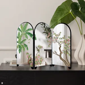 Elegant Chinese style mini desktop folding screen ornament with floral bird detail view.
