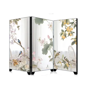 Chinese style desktop mini folding screen decorative ornament traditional flower bird