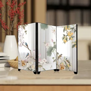 Miniature Chinese style decorative screen desktop ornament with floral bird art.