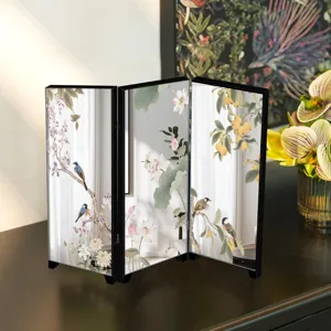 Desktop mini mirror screen decorative Chinese style bird and flower art ornament