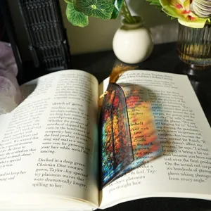 Creative colorful translucent stained glass acrylic bookmark with elegant tassel for reading