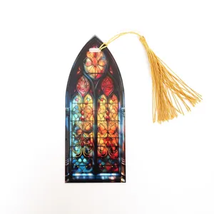 Stained glass style acrylic bookmark with gold tassel creative reading page marker for book lovers