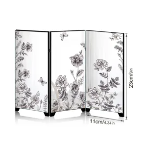 Mini desktop mirror folding screen french style floral decorative ornament table display