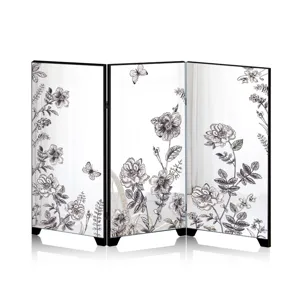 Mini 3-panel mirrored room divider desk screen featuring elegant vintage botanical floral art.