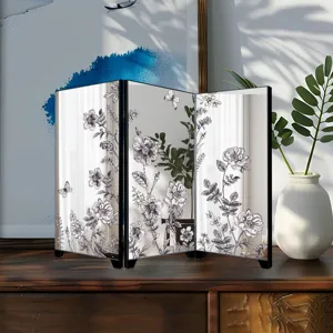 Mini desktop mirror folding screen French style floral decorative ornament for home decor.