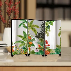 Desktop mini mirrored screen ornament, featuring tropical plant and bird botanical design.