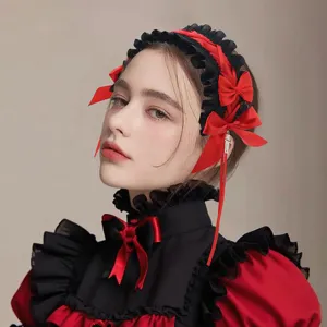Lolita Gotisch haarband strik rood zwart haaraccessoire schattig feest cosplay