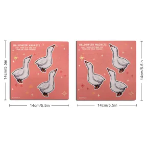 Detailed view of the Halloween cartoon goose wooden fridge magnet, measuring 14x14cm.
