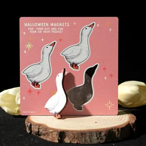 Wooden Halloween goose magnetic sticker set, cute fridge magnet decor for kitchen home.