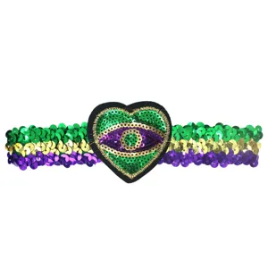 Mardi Gras Pailletten Haarreif Lila Gold Gruen Herz Party Karneval Haar Accessoire