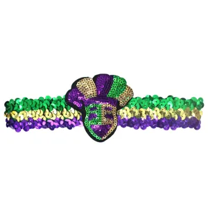 Mardi Gras Pailletten Haarreif mit Maske in Lila Gold und Gruen fuer Party und Karneval
