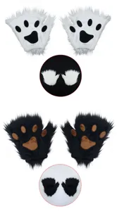 Pluche dierlijke poot handschoenen detail, zacht kostuum accessoire voor Halloween feest.