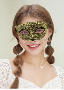 Strass kattenmasker bal masqué goud kristal dier half gezicht feestelijk kostuum accessoire