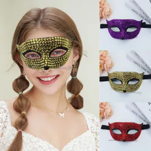 Strass Half Gelaatsmasker Kat Masker Glanzend Kristal Venetiaans Maskerade Masker Voor Halloween Kerstmis Carnaval Feest Kostuum Cosplay