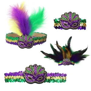 Mardi Gras pailletten veren haarband feest masquerade kostuum driekleurige haaraccess