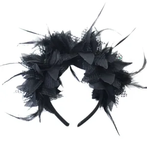 Zwarte veren kant haarband voor carnaval feest, gothisch kostuum haaraccessoire voor dans show.