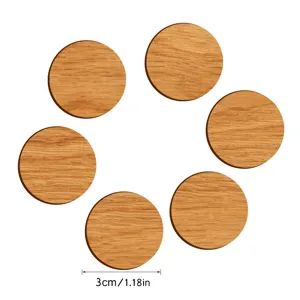 Round wooden texture magnetic fridge stickers memo note holder decorative magnets 6pcs