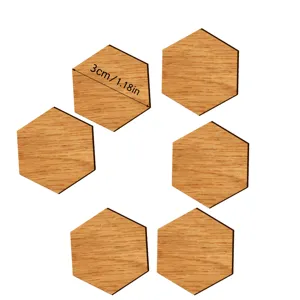 Hexagonal wooden fridge magnets set with natural grain, perfect for memo notes and home decor.