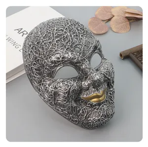 Halloween full face skull mask creepy silver branch texture masquerade party costume prop