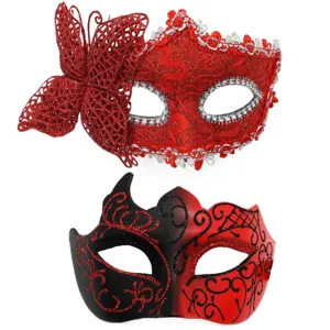 Koppel masker set rood zwart Venetiaans feest masker half gezicht masker party