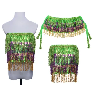 Women Sexy Mardi Gras Carnival Sequin Tassel Top And Bottom Set Sparkling Party Dance Performance Costume Outfit
