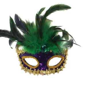 Pailletten veren masker voor feest, glamoureuze halve gezicht carnaval kostuum accessoire.