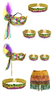 Carnaval feest masker armband choker en pailletten franjes rok set voor feestelijke events.