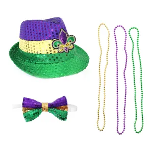 Mardi Gras Carnaval Party Kostuum Lovertjes Jazz Hoed Vlinderdas Masker Kralenketting Kaap Verkleedfeest Accessoire