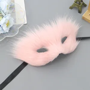 Rosa flauschige Maskerade Maske für Halloween Party, weiche Plüsch Halbgesicht Kostüm.