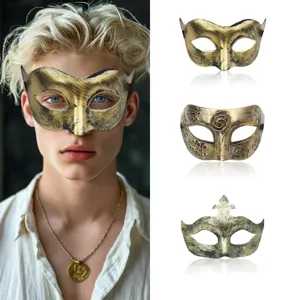 Vintage gouden masker set voor heren, perfect voor Halloween feesten en verkleedpartijen.