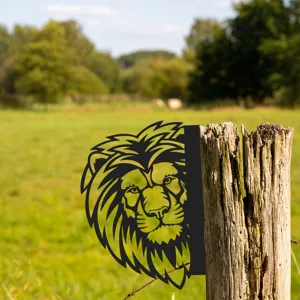 Metal lion head garden stake outdoor yard art fence decoration metal animal ornament sculpture