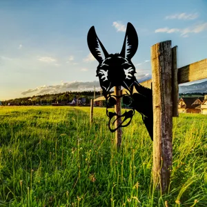 Metal donkey garden stake silhouette outdoor yard decor iron art animal lawn ornament