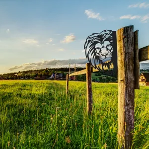 Metal lion head fence silhouette art, outdoor garden decor sculpture for lawn and yard.